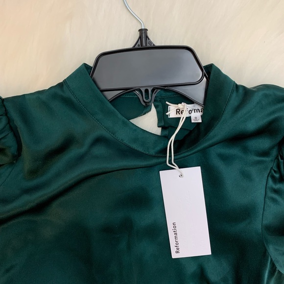 NEW !! Reformation Julius Silk long sleeve Dress - Forest - Picture 8 of 11